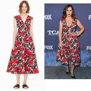 Kate Spade Desert Muse Poppy Field Structured Midi Dress ASO Celeb Event Wedding